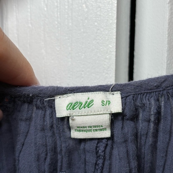 Aerie - Preppy Back to School Navy Dark Blue Eyelet Long Sleeve Blouse in Size S - Picture 5 of 7